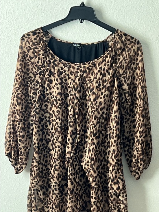 Roz & Ali Tops - Roz & Ali Brown Leopard Print Scoop Neck Tunic, Size 1X